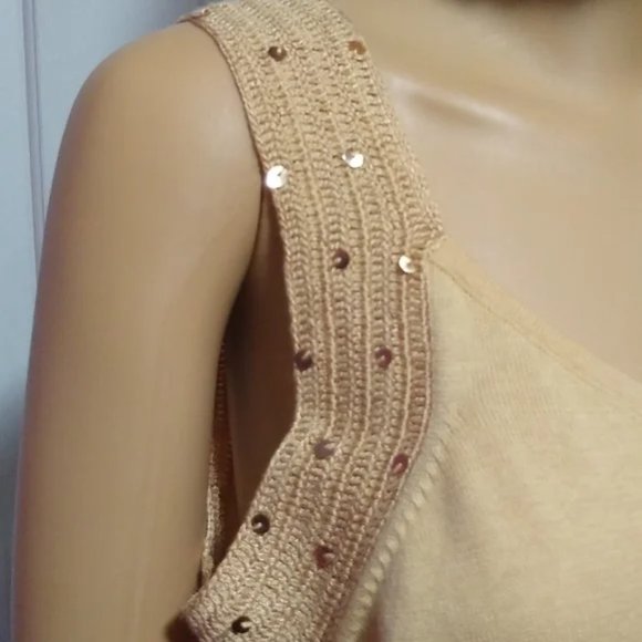 Vintage Storybook Knits Gold Crochet Tank Top and Blazer Cardigan Sweater Medium - Picture 6 of 12